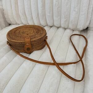 Handmade Woven Rattan Circle Bag Crossbody Strap Unbranded Small